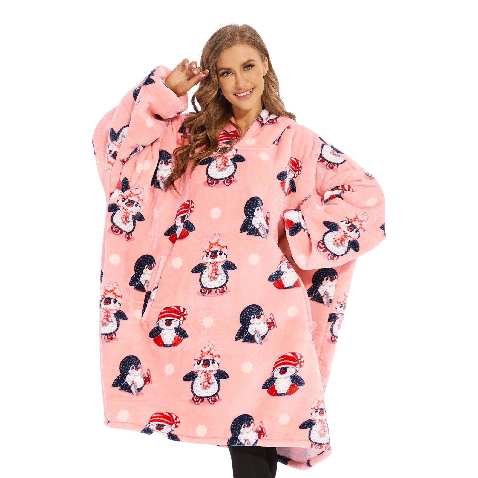 Pink Penguin Style Sherpa Kids Hoodie