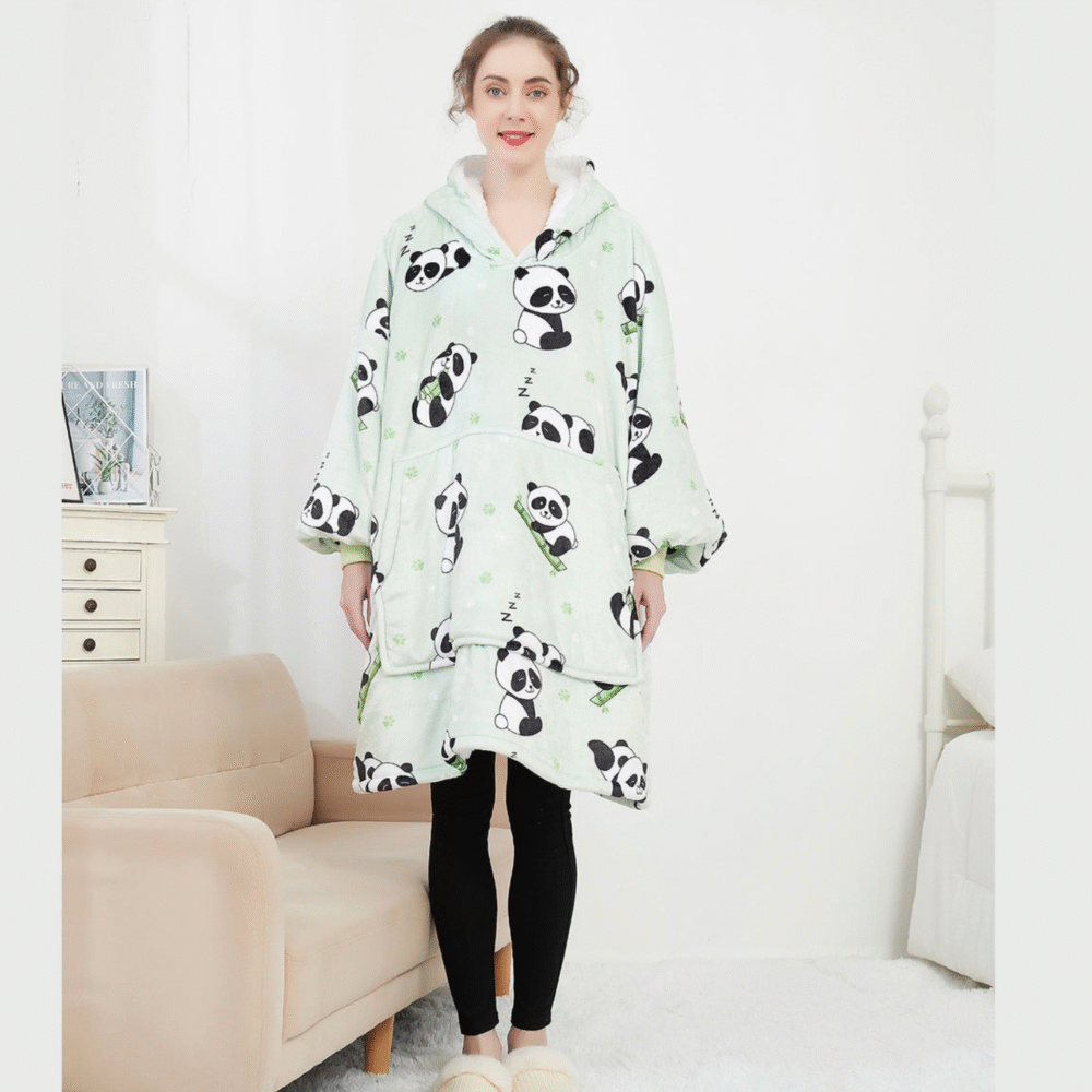 Green Panda Sherpa Kids Hoodie