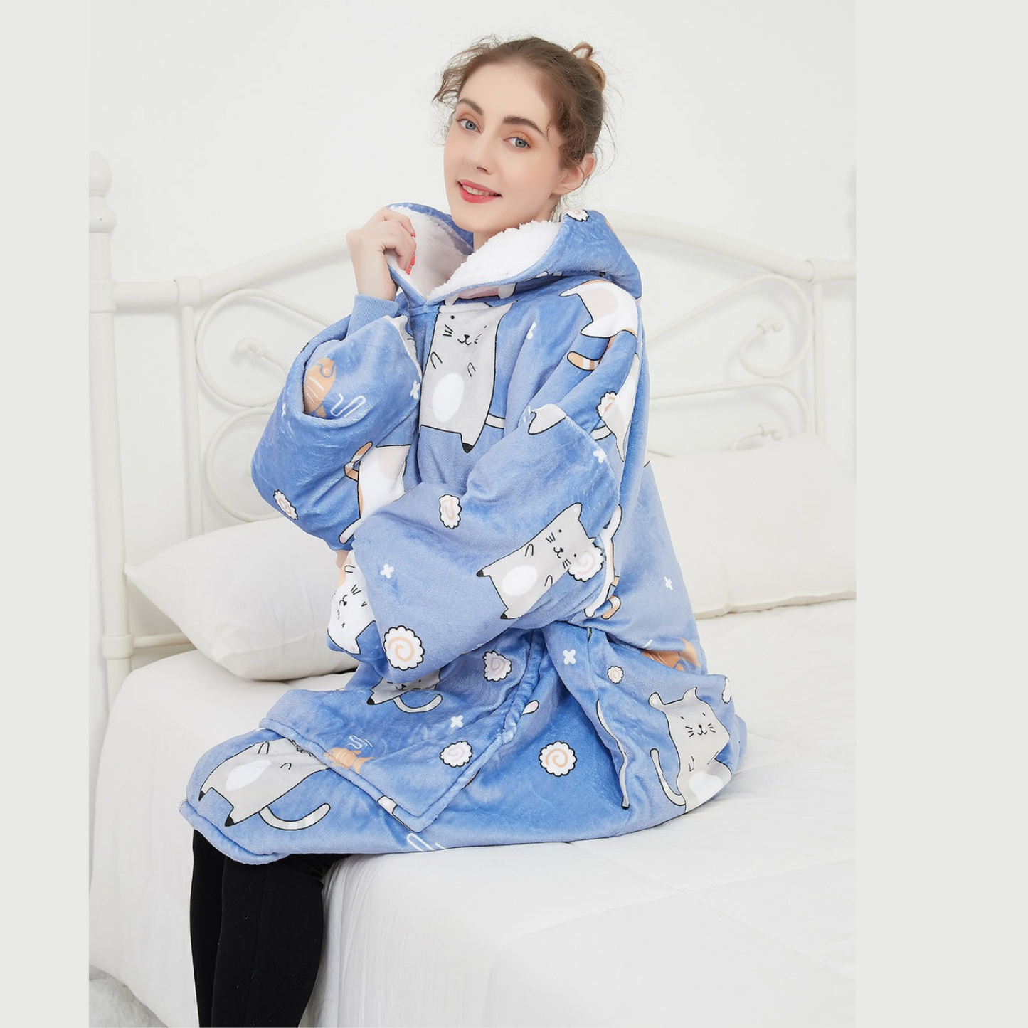 Blue Cat Sherpa Kids Hoodie