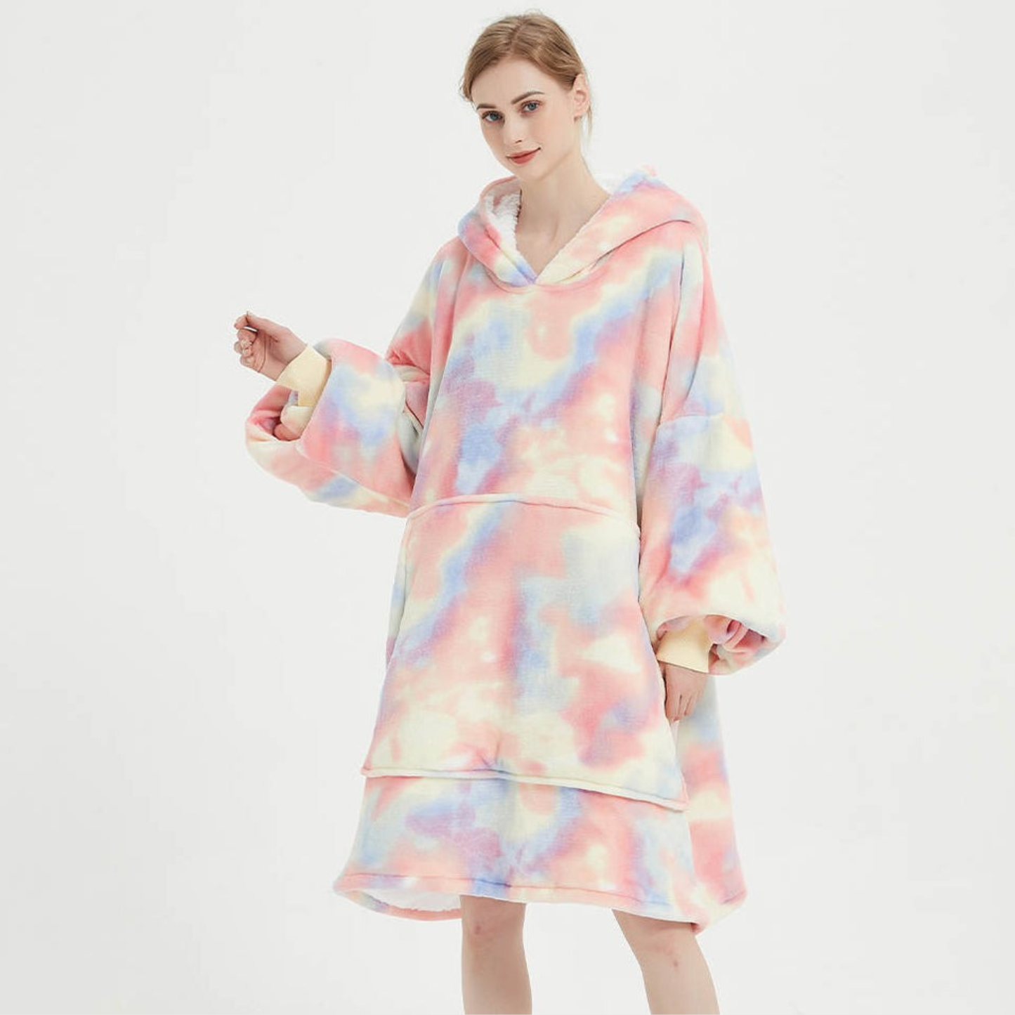 Tye-Dyed Beige Sherpa Kids Hoodie