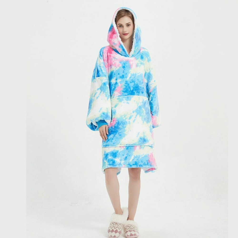 Tie-Dyed Cyan Sherpa Kids Hoodie