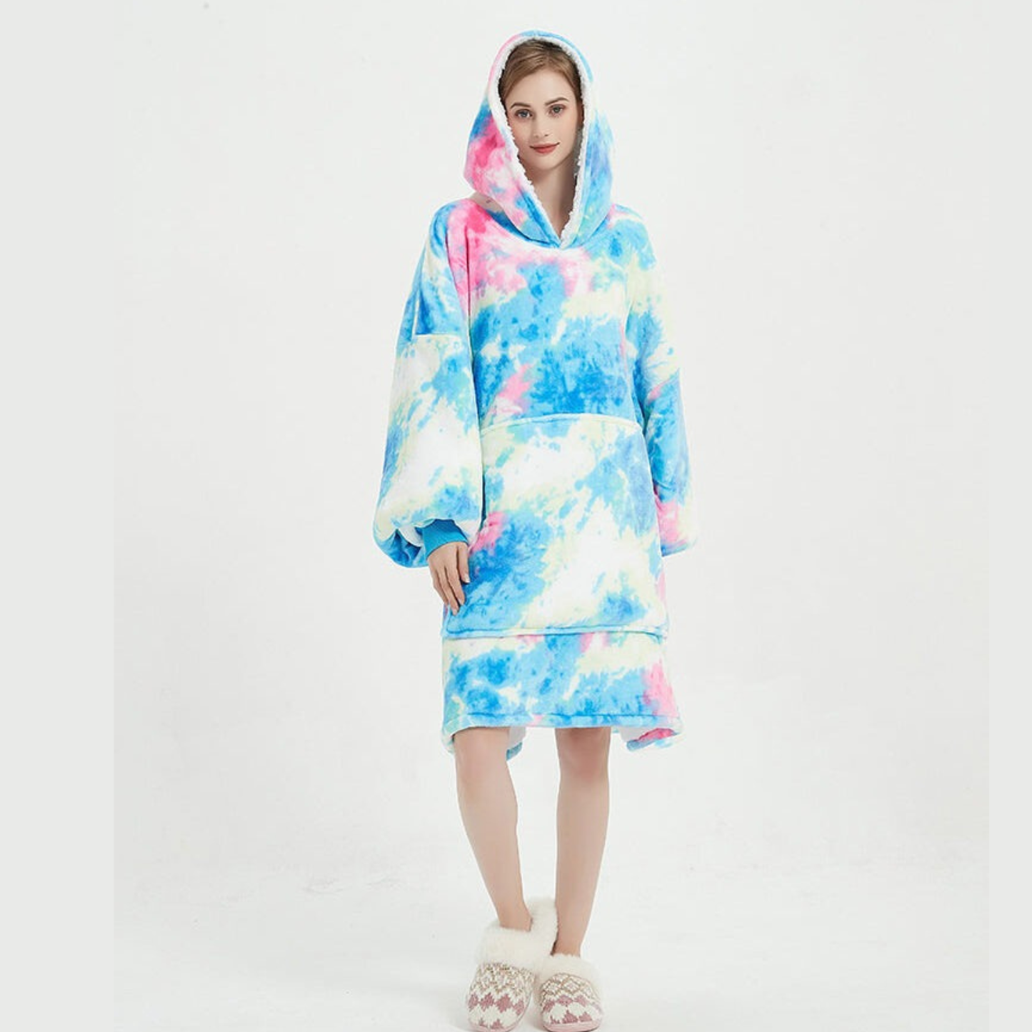 Tie-Dyed Cyan Sherpa Kids Hoodie